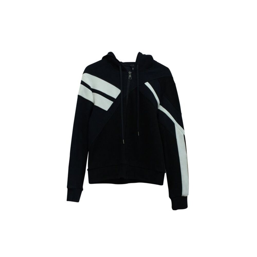 Neil Barrett Geometric Print Zip Up Hooded Jacket in Black Lyocell